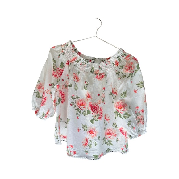 Zara Tops - Zara Floral White and Pink Blouse